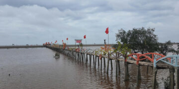 Độc lạ cầu tre vượt biển ở Cồn Đen